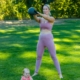 New mum exercising outdoors as part of bouncing back after pregnancy journey